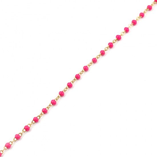 Bild von 304 Edelstahl Gliederkette Kette Halskette Vergoldet Fuchsie Emaille 45cm lang, 1 Strang