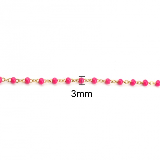 Picture of 304 Stainless Steel Link Cable Chain Necklace For DIY Jewelry Making Gold Plated Fuchsia Enamel 45cm(17 6/8") long, 1 Piece