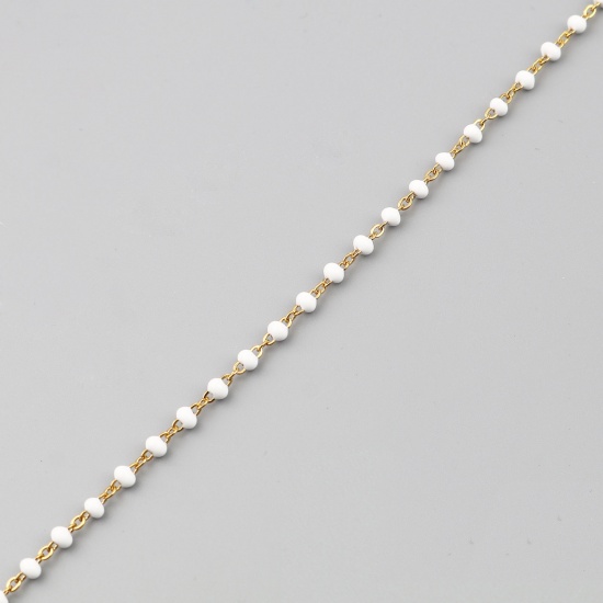Picture of 304 Stainless Steel Link Cable Chain Necklace For DIY Jewelry Making Gold Plated White Enamel 45cm(17 6/8") long, 1 Piece