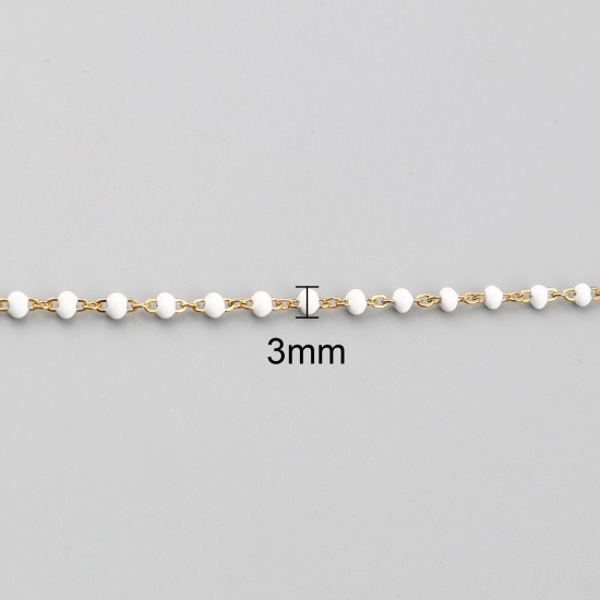 Picture of 304 Stainless Steel Link Cable Chain Necklace For DIY Jewelry Making Gold Plated White Enamel 45cm(17 6/8") long, 1 Piece