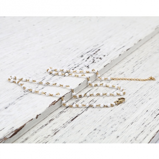 Bild von 304 Edelstahl Gliederkette Kette Halskette Vergoldet Weiß Emaille 45cm lang, 1 Strang