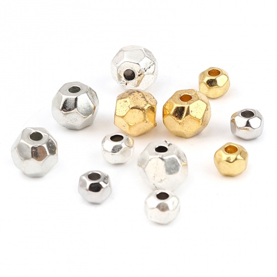 Picture of Zinc Based Alloy Spacer Beads Round Gold Plated Faceted About 6mm Dia., Hole: Approx 2.5mm, 10 PCs