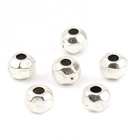 Picture of Zinc Based Alloy Spacer Beads Round Antique Silver Color Faceted About 6mm Dia., Hole: Approx 2.5mm, 10 PCs