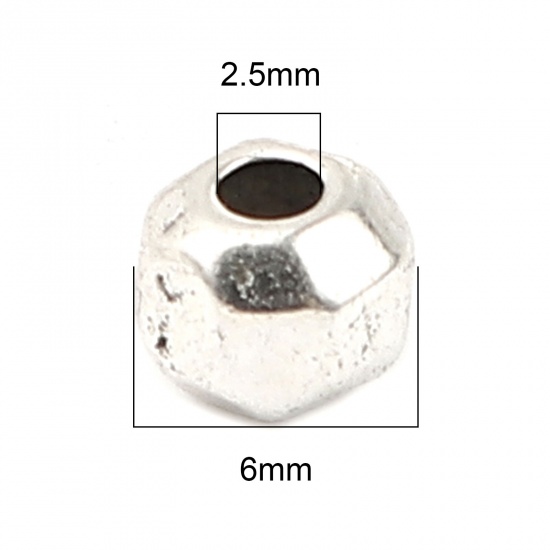 Picture of Zinc Based Alloy Spacer Beads Round Antique Silver Color Faceted About 6mm Dia., Hole: Approx 2.5mm, 10 PCs