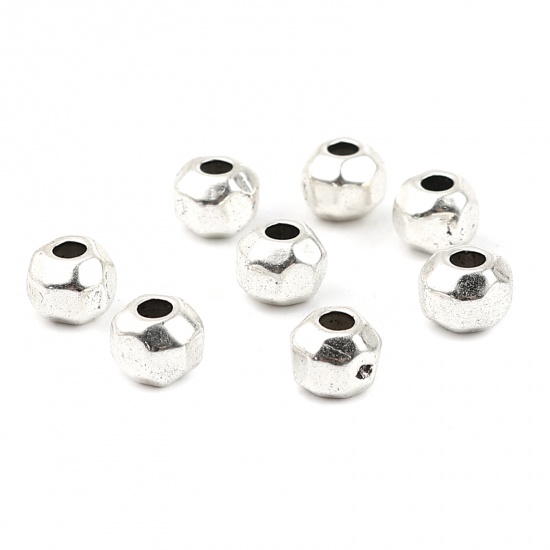 Picture of Zinc Based Alloy Spacer Beads Round Antique Silver Color Faceted About 6mm Dia., Hole: Approx 2.5mm, 10 PCs