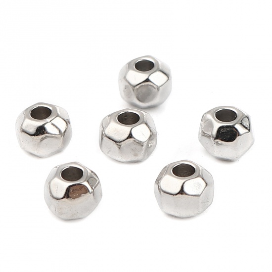 Picture of Zinc Based Alloy Spacer Beads Round Silver Tone Faceted About 6mm Dia., Hole: Approx 2.5mm, 10 PCs