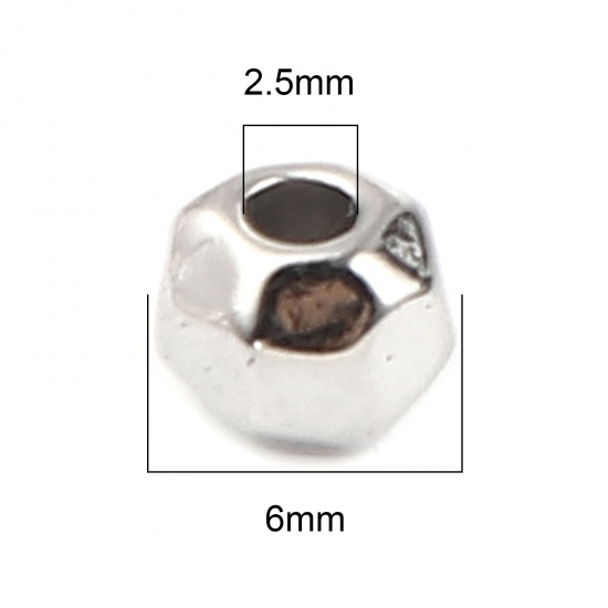 Picture of Zinc Based Alloy Spacer Beads Round Silver Tone Faceted About 6mm Dia., Hole: Approx 2.5mm, 10 PCs