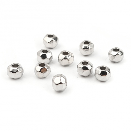 Picture of Zinc Based Alloy Spacer Beads Round Silver Tone Faceted About 6mm Dia., Hole: Approx 2.5mm, 10 PCs