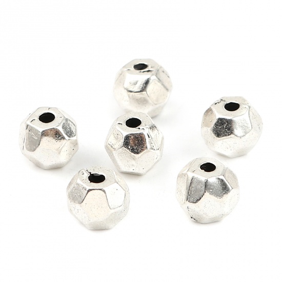 Picture of Zinc Based Alloy Spacer Beads Round Antique Silver Color Faceted About 9mm Dia., Hole: Approx 2.3mm, 30 PCs