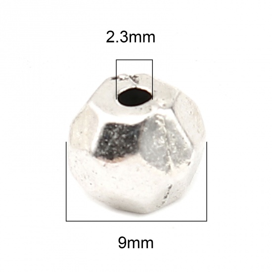 Picture of Zinc Based Alloy Spacer Beads Round Antique Silver Color Faceted About 9mm Dia., Hole: Approx 2.3mm, 30 PCs