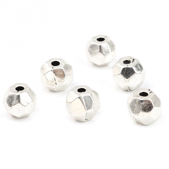 Picture of Zinc Based Alloy Spacer Beads Round Antique Silver Color Faceted About 9mm Dia., Hole: Approx 2.3mm, 30 PCs