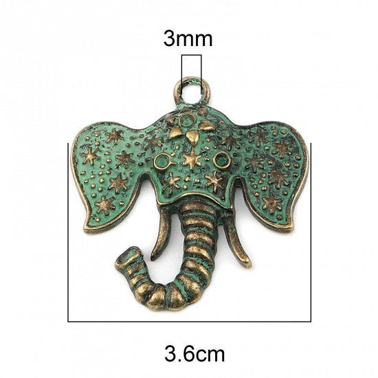 Picture of Zinc Based Alloy Patina Pendants Elephant Head Antique Bronze (Can Hold ss7 Pointed Back Rhinestone) 36mm x 35mm, 5 PCs
