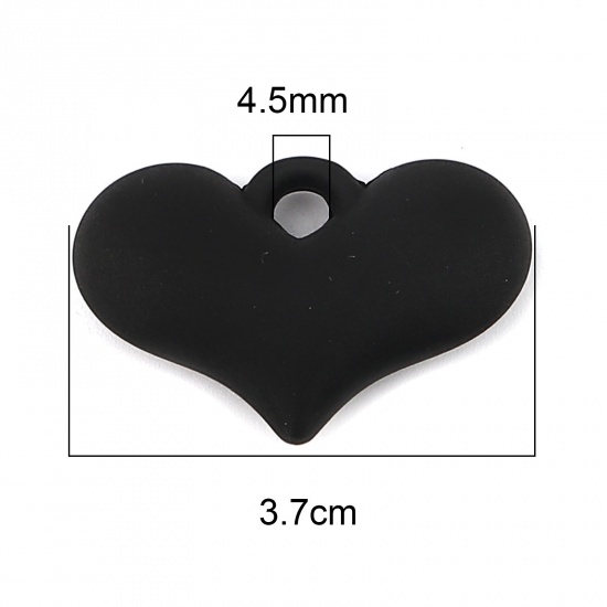 Picture of Resin Valentine's Day Pendants Heart Black Painted 37mm x 25mm, 10 PCs