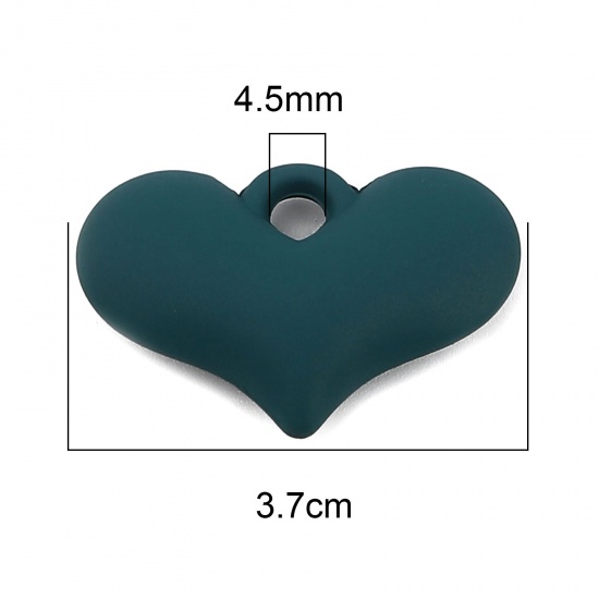 Picture of Resin Valentine's Day Pendants Heart Peacock Green Painted 37mm x 25mm, 10 PCs