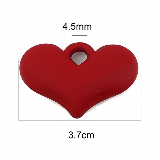 Picture of Resin Valentine's Day Pendants Heart Red Painted 37mm x 25mm, 10 PCs
