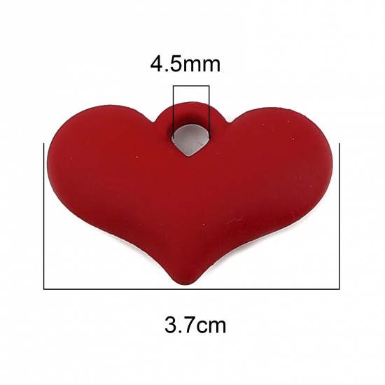 Imagen de Resina día de San Valentín Colgantes Corazón Pintura Rojo 37mm x 25mm, 10 Unidades