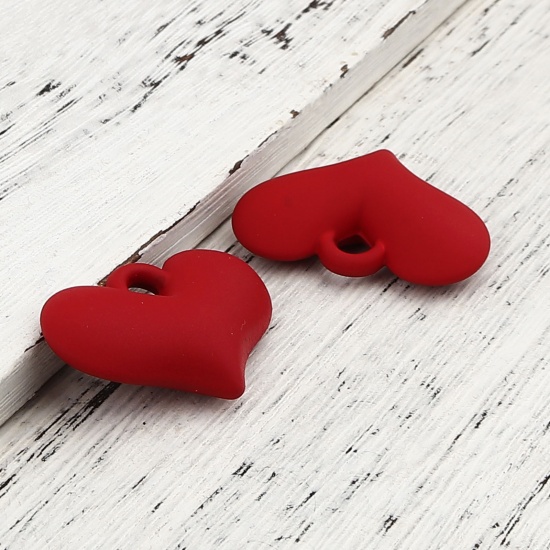 Picture of Resin Valentine's Day Pendants Heart Red Painted 37mm x 25mm, 10 PCs