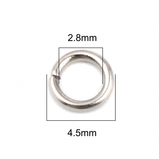 Picture of 0.8mm Stainless Steel Open Jump Rings Findings Circle Ring Silver Tone 4.5mm Dia., 1000 PCs