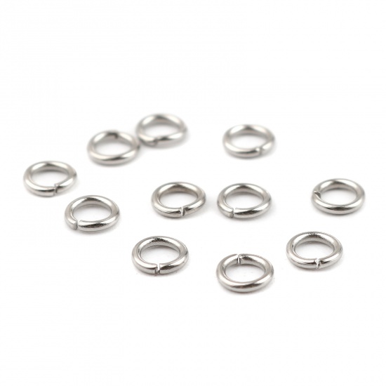 Picture of 0.8mm Stainless Steel Open Jump Rings Findings Circle Ring Silver Tone 4.5mm Dia., 1000 PCs