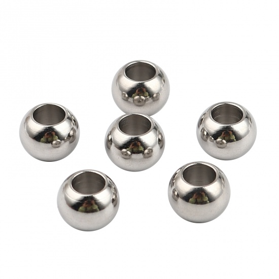 Picture of Stainless Steel Beads Round Silver Tone 10mm Dia., Hole: Approx 5mm, 20 PCs