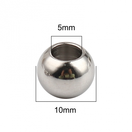 Immagine di Acciaio Inossidabile Perline Tondo Tono Argento 10mm Dia., Buco: Circa 5mm, 20 Pz