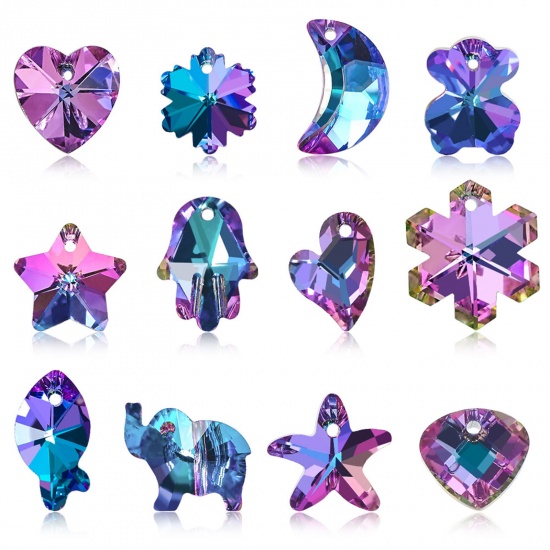 Picture of Glass AB Rainbow Color Aurora Borealis Charms Heart Purple & Blue 14mm, 10 PCs