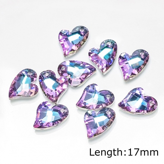 Picture of Glass AB Rainbow Color Aurora Borealis Charms Heart Purple & Blue 17mm, 10 PCs
