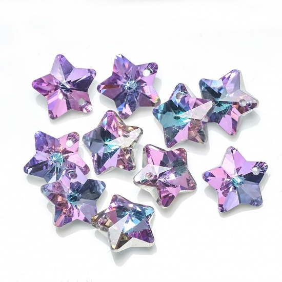 Picture of Glass AB Rainbow Color Aurora Borealis Charms Pentagram Star Purple & Blue 14mm, 10 PCs