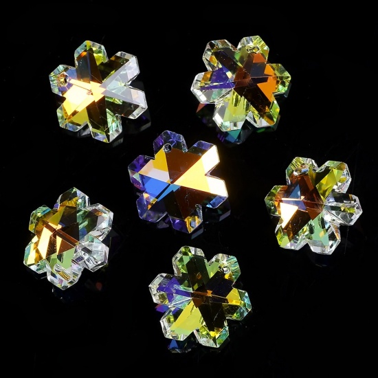 Picture of Glass AB Rainbow Color Aurora Borealis Charms Christmas Snowflake Multicolor 20mm, 10 PCs