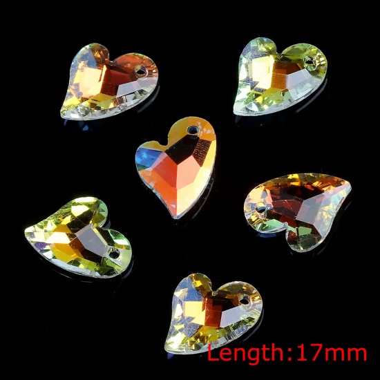 Picture of Glass AB Rainbow Color Aurora Borealis Charms Heart Multicolor 17mm, 10 PCs