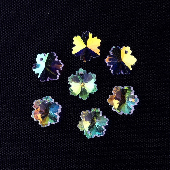 Picture of Glass AB Rainbow Color Aurora Borealis Charms Christmas Snowflake Multicolor 14mm, 10 PCs