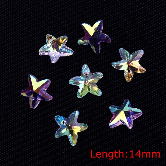 Picture of Glass AB Rainbow Color Aurora Borealis Charms Star Fish Multicolor 14mm, 10 PCs