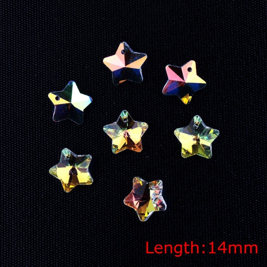 Picture of Glass AB Rainbow Color Aurora Borealis Charms Pentagram Star Multicolor 14mm, 10 PCs
