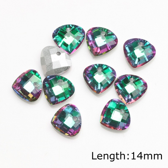 Picture of Glass AB Rainbow Color Aurora Borealis Charms Shell Purple & Green 14mm, 10 PCs