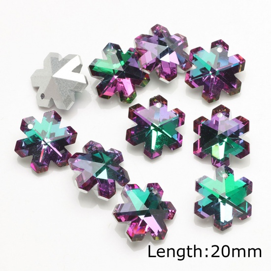 Picture of Glass AB Rainbow Color Aurora Borealis Charms Christmas Snowflake Purple & Green 20mm, 10 PCs