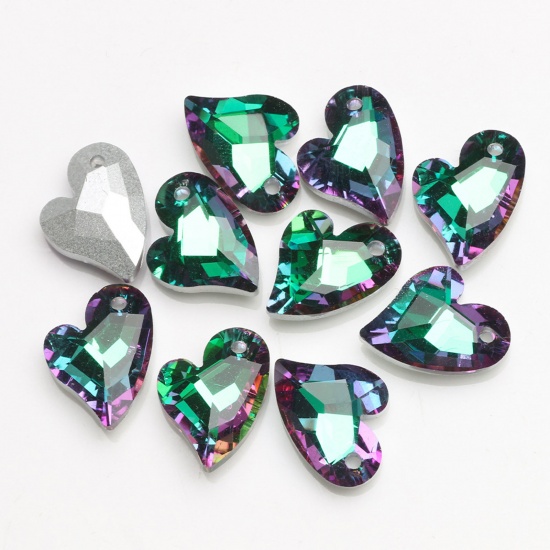 Picture of Glass AB Rainbow Color Aurora Borealis Charms Heart Purple & Green 17mm, 10 PCs
