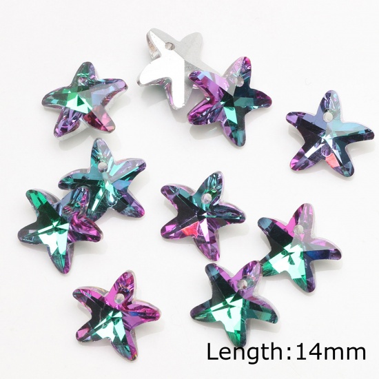 Picture of Glass AB Rainbow Color Aurora Borealis Charms Star Fish Purple & Green 14mm, 10 PCs