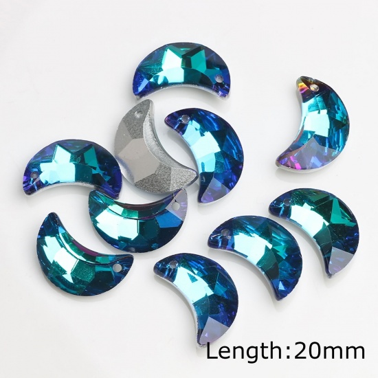 Picture of Glass AB Rainbow Color Aurora Borealis Charms Half Moon Blue 20mm, 10 PCs