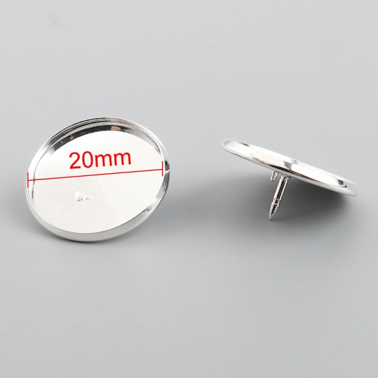 Immagine di Rame Basi per Cabochon Spilla Accessori Tondo Argento Placcato (Addetti 20mm) 22mm Dia., 10 Pz