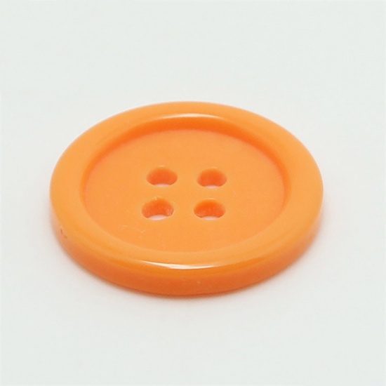 Bild von Harz Knöpfe für Aufnähen Scrapbooking 4 Löcher Rund Orange 11.5mm D., 100 Stück