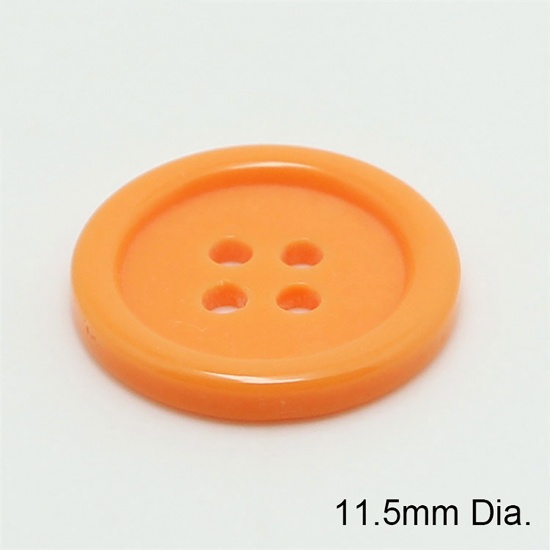 Bild von Harz Knöpfe für Aufnähen Scrapbooking 4 Löcher Rund Orange 11.5mm D., 100 Stück