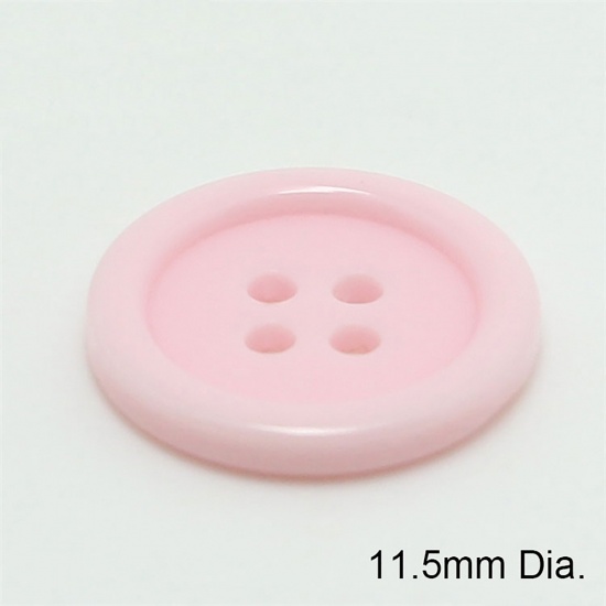 Bild von Harz Knöpfe für Aufnähen Scrapbooking 4 Löcher Rund Rosa 11.5mm D., 100 Stück