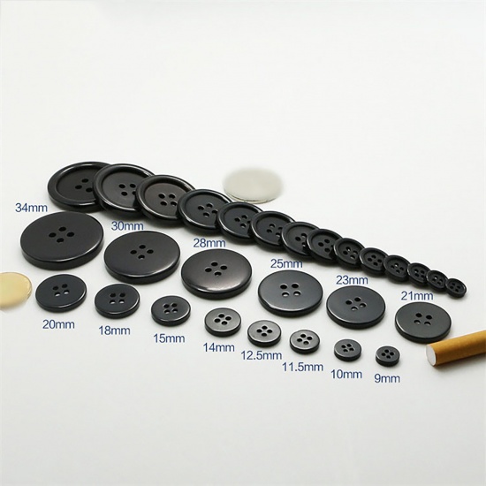 Picture of Resin Sewing Buttons Scrapbooking 4 Holes Round Black 12.5mm Dia, 100 PCs