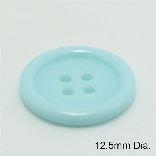 Picture of Resin Sewing Buttons Scrapbooking 4 Holes Round Lake Blue 12.5mm Dia, 100 PCs