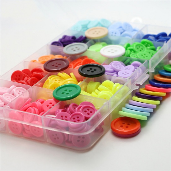 Picture of Resin Sewing Buttons Scrapbooking 4 Holes Round At Random Color Mixed 18mm Dia, 100 PCs