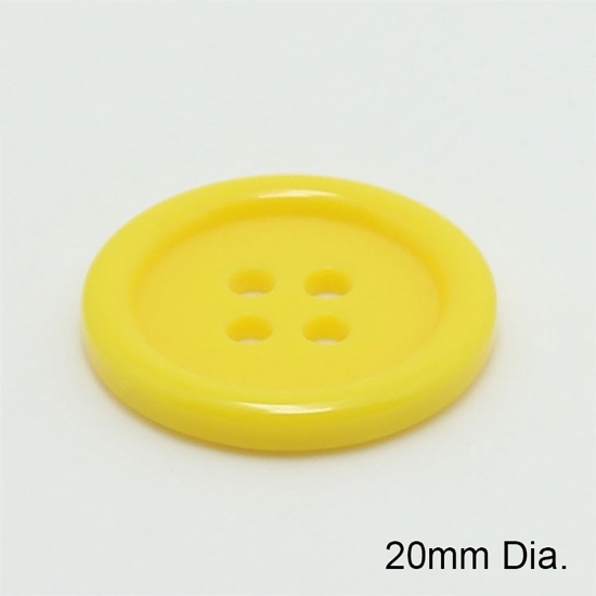 Immagine di Resina Bottone da Cucire Scrapbook Quattro Fori Tondo Giallo 20mm Dia, 100 Pz