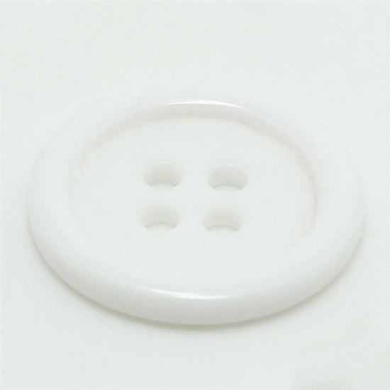 Immagine di Resina Bottone da Cucire Scrapbook Quattro Fori Tondo Bianco 20mm Dia, 100 Pz