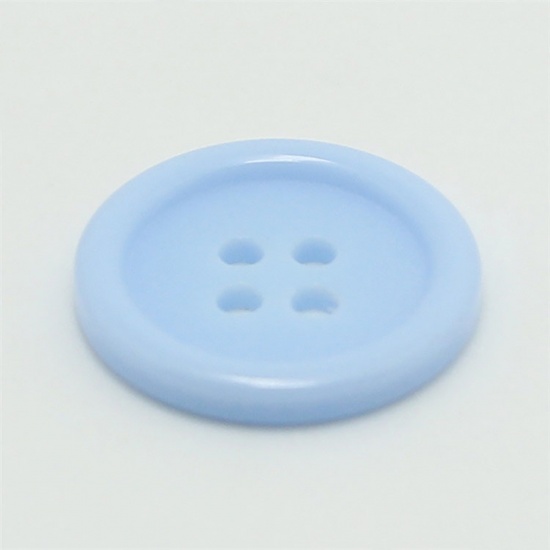 樹脂 縫製ボタン 4つ穴 円形 水色 20mm 直径、 100 個 の画像