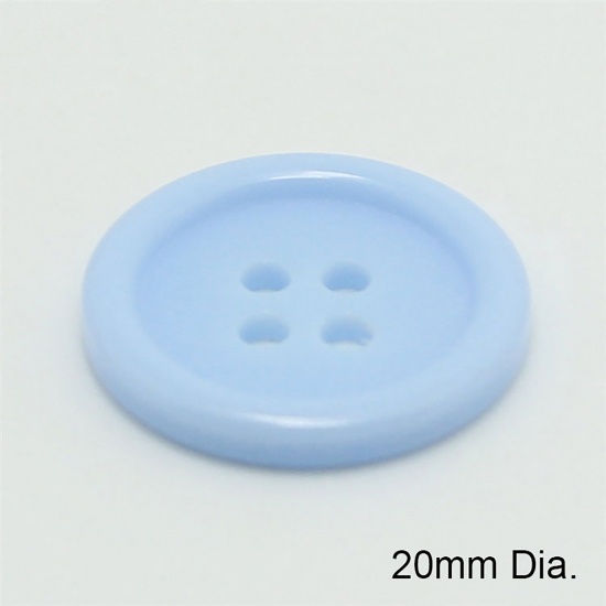 Immagine di Resina Bottone da Cucire Scrapbook Quattro Fori Tondo Blu Chiaro 20mm Dia, 100 Pz