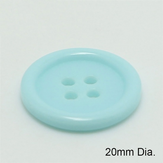 Immagine di Resina Bottone da Cucire Scrapbook Quattro Fori Tondo Lago Blu 20mm Dia, 100 Pz